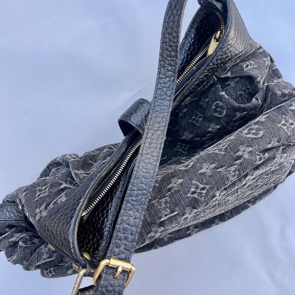 Louis Vuitton Mahina Shoulder Bag Black Denim Hobo Bag - Picture 7 of 16